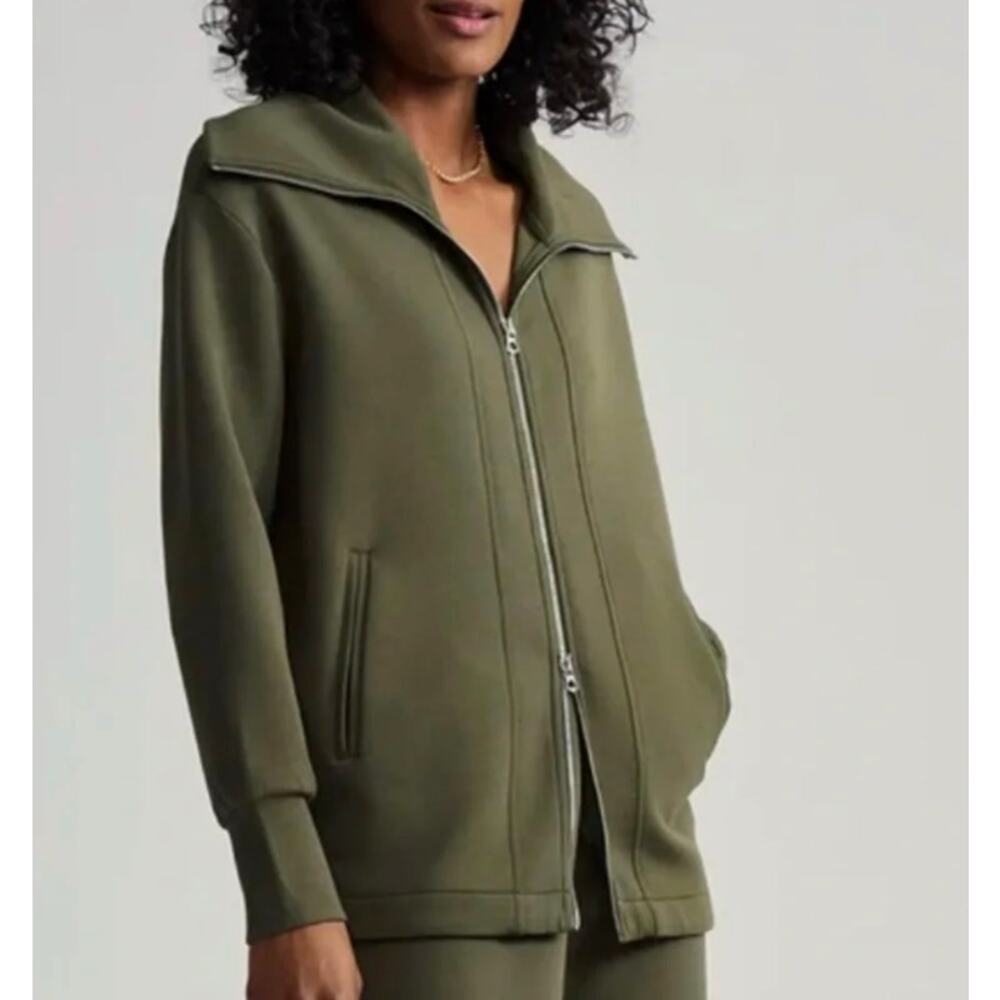Varley Raleigh Zip-Through Sweat Olive Green Track Jacket Double Soft Size Large